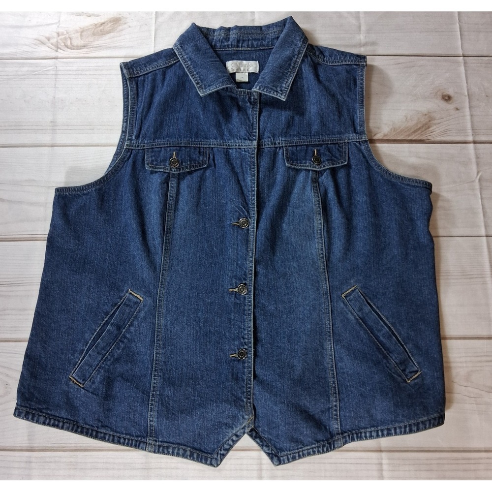 CJ Banks Women Blue Denim Vest Plus Size 2X Snap Front Pockets Sleeveless